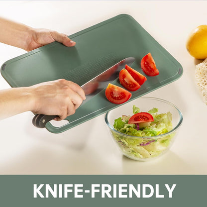 THETCHRY Plastic Cutting Board Set - BPA-Free Non-Slip Chopping Boards for Kitchen | 15"×10"×0.25" Green