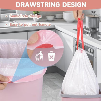 Magesh 2 Gallon Small Trash Bags - Strong Drawstring Mini Garbage Bags, 60 Count, White, Unscented