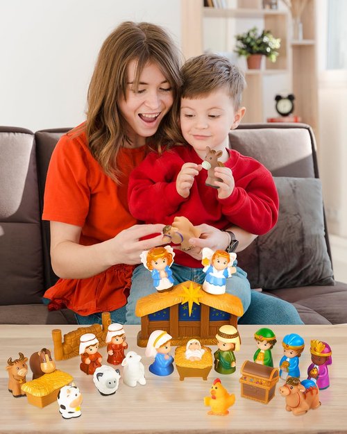 COOLTUNE 25-Piece Nativity Set for Kids - Soft Rubber Christmas Playset for Toddlers Ages 1-6