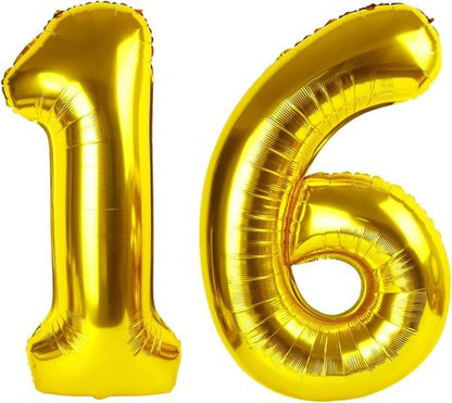 40 Inch Gold Foil Number Balloons - Sweet 16 Birthday Decorations for Memorable Photo Shoots