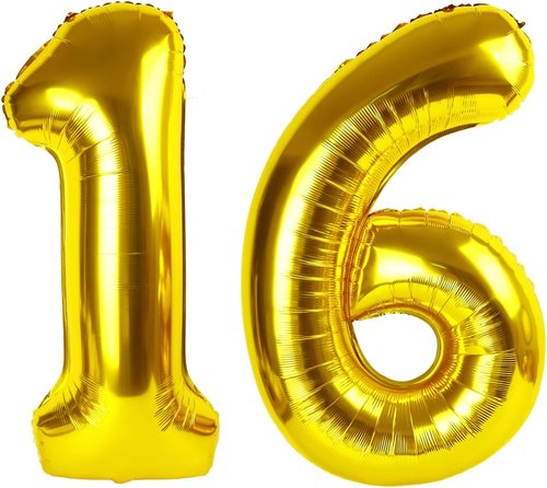 40 Inch Gold Foil Number Balloons - Sweet 16 Birthday Decorations for Memorable Photo Shoots