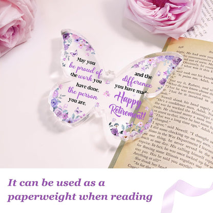 Unique Retirement Gift for Woman Men 2026, 5x3.8x0.5 Inch Purple Butterfly Acrylic Plaque Decor with Warm Words, Best Retirement Gifts for Coworker Teacher Friend Nurse Boss