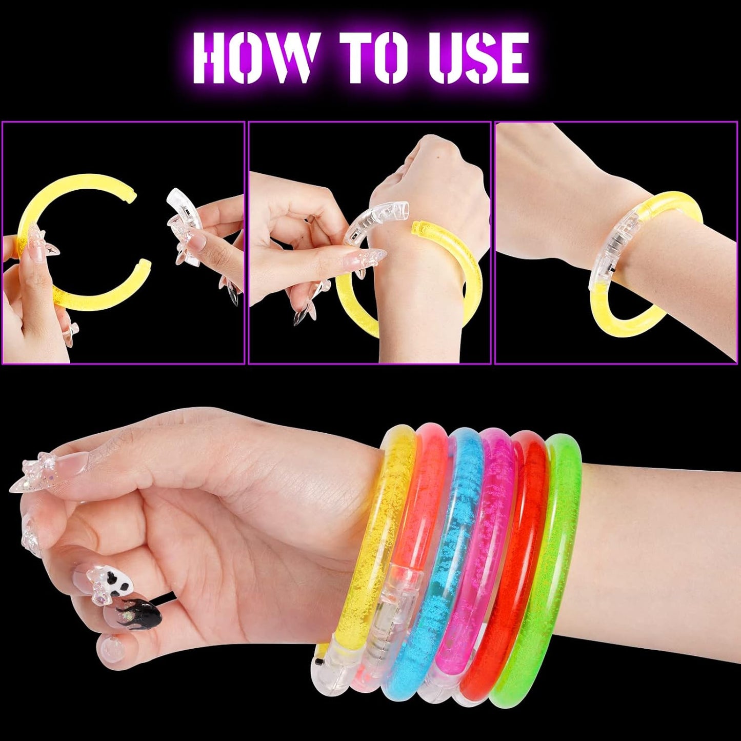 Skiennix 24Pcs Glow In The Dark Party Supplies - LED Bracelets & Glow Sticks for Kids & Adults | Perfect for Birthdays & Festivals