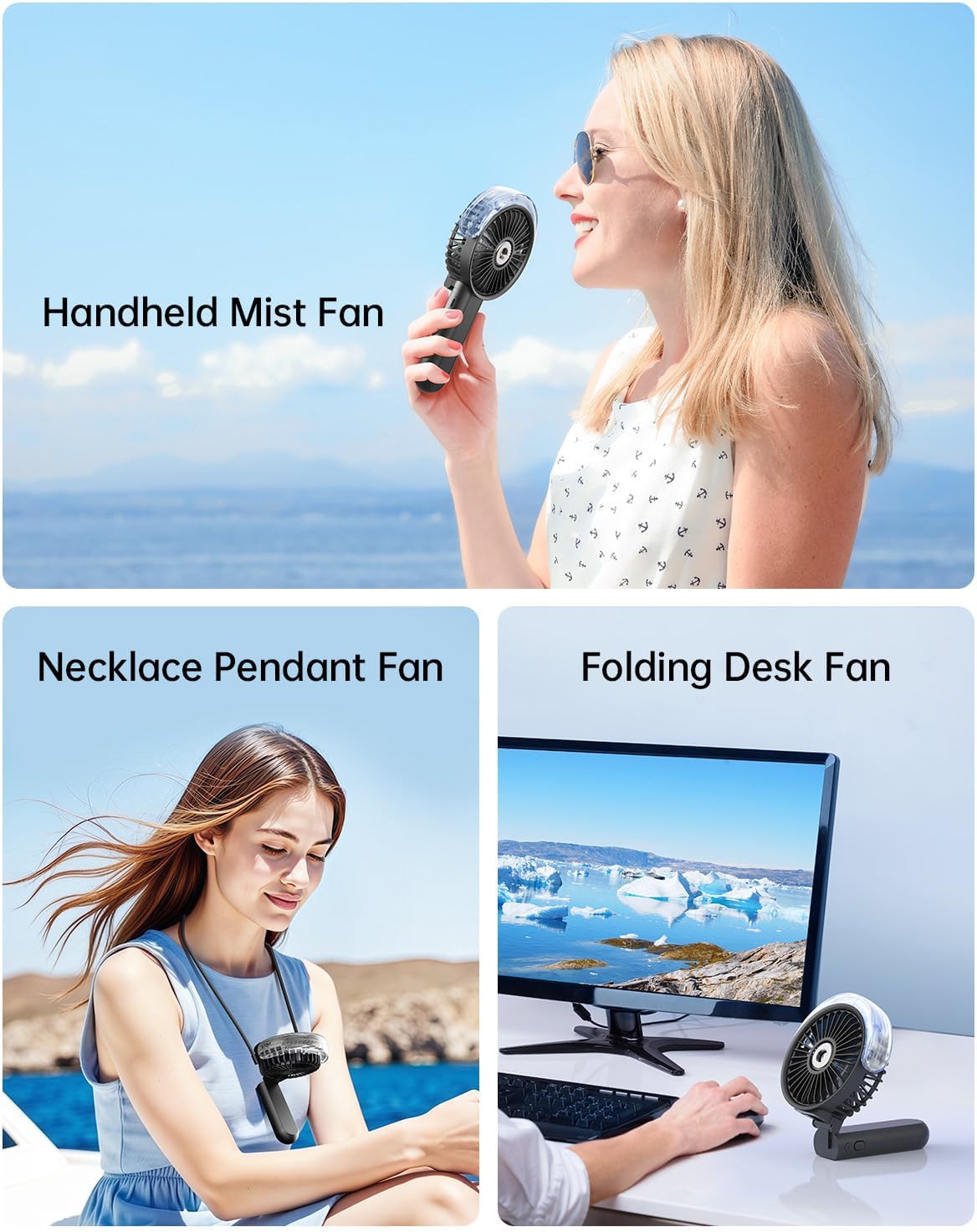 Sweetfull Portable Misting Fan - 180° Foldable Handheld Fan with Mist Spray & 3 Speeds | USB Rechargeable for Travel & Outdoor Use