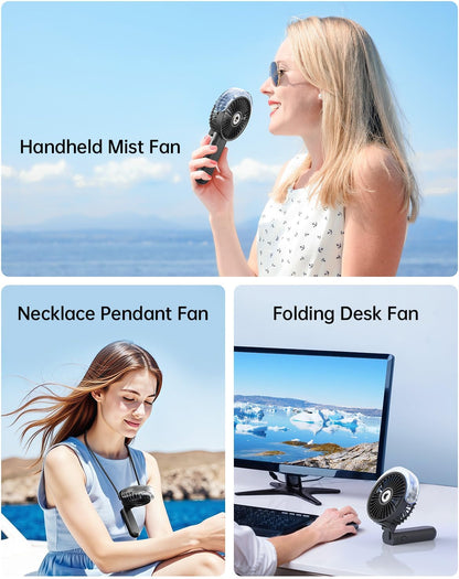 Sweetfull Portable Misting Fan - 180° Foldable Handheld Fan with Mist Spray & 3 Speeds | USB Rechargeable for Travel & Outdoor Use
