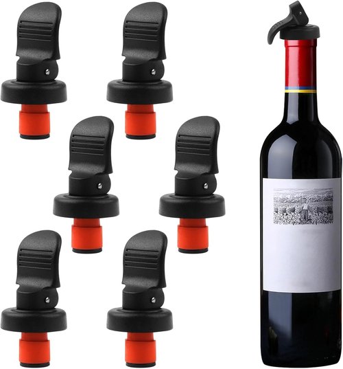 6PCS Wine Bottle Stoppers, Reusable Plastic Wine Corks Wine Stoppers Bottle Caps Champagne Stoppers with Airtight Seal, Keep Wine Fresh Wine Bottle Sealer Set