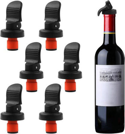 6PCS Wine Bottle Stoppers, Reusable Plastic Wine Corks Wine Stoppers Bottle Caps Champagne Stoppers with Airtight Seal, Keep Wine Fresh Wine Bottle Sealer Set