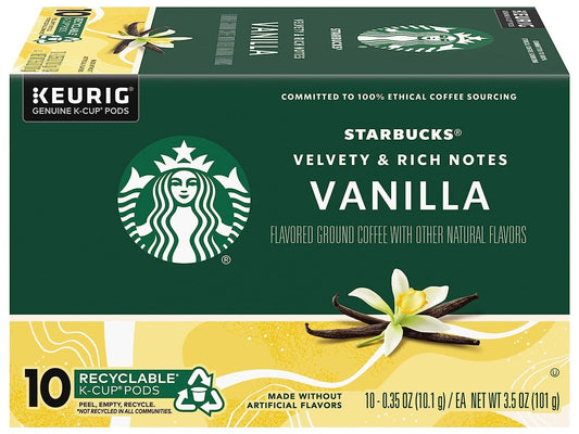 Starbucks Vanilla Flavored Coffee K-Cup Pods - Light Roast, 120 Count (12 Boxes)