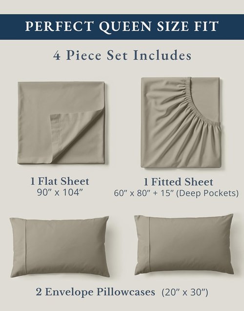 Lane Linen 100% Organic Cotton Queen Sheets - Soft, Naturally Cooling Percale Set in Silver
