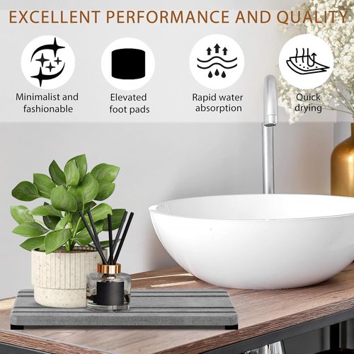 Diatomite Stone Sink Tray by DryingNeat - 3PCS Water Absorbing Coasters | Fast Drying Kitchen Sponge Holder (8x4 & 4x4 Inches)
