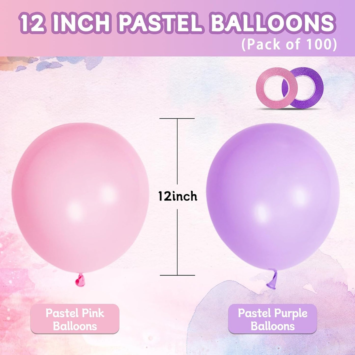 Skiennix 100 Pack 12-Inch Pink & Purple Latex Balloons | Perfect for Girls' Birthday & Baby Shower Decor