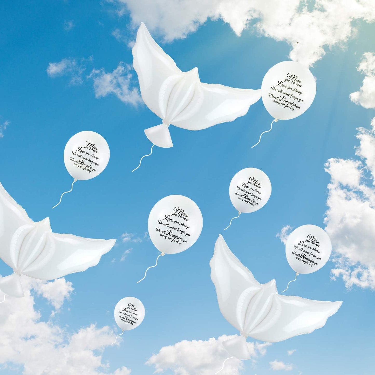 Skylety Memorial Balloons - 36 Pcs with 4 Peace Dove Balloons for Funerals & Remembrance (White)