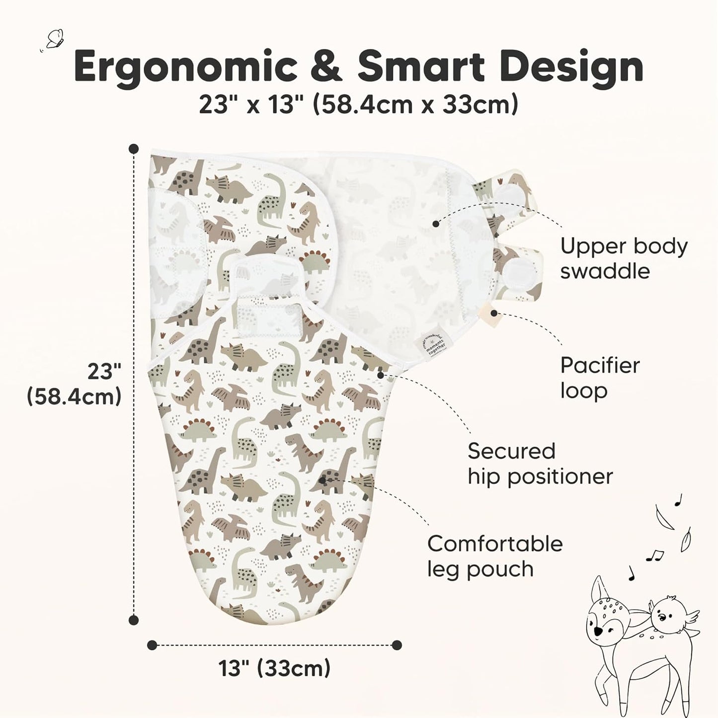 Organic Baby Swaddle Sleep Sacks by [Brand Name] - Soft & Snug for Newborns 3-6 Months | Dino Ridge, Size L