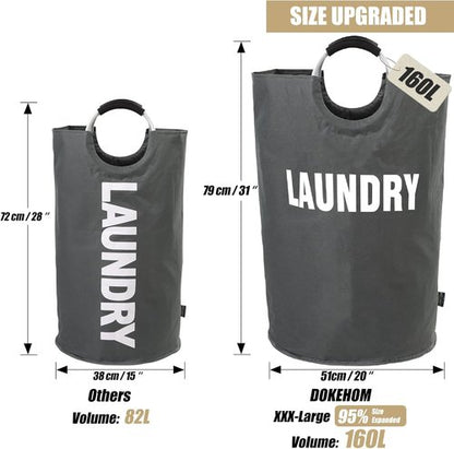 DOKEHOM XX-Large Laundry Basket - 160L Collapsible Hamper in Dark Grey | Foldable Washing Bin