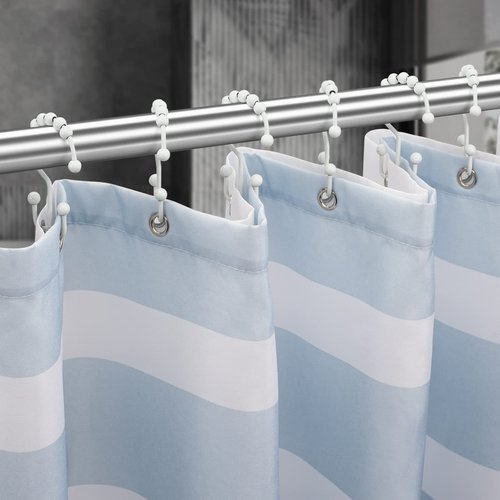 Titanker Shower Curtain Hooks Rings, Rust Resistant Metal Double Glide Shower Hooks for Bathroom Shower Rods Curtains, Set of 12 Hooks - White