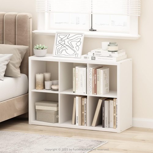 Furinno 6-Cube Bookshelf - Extra Thick Frame, Reversible Design | 14.6" x 44" x 30", White for Home & Office