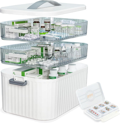 Multi-Tier Medicine Storage Box by [Brand Name] - Portable First Aid Organizer for Home & Travel | Large Pill Cabinet with Bonus 7-Day Pill Case (3-Tier & 4-Tier Options)