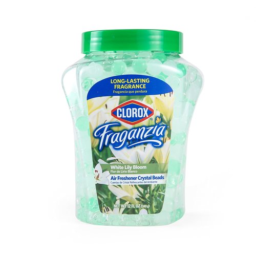 Clorox Fraganzia Crystal Beads Air Freshener, Long Lasting Room Deodorizer and Odor Eliminator Gel Beads to Freshen Home, Car, or Office, White Lily Bloom Scent, 12 Fl Oz