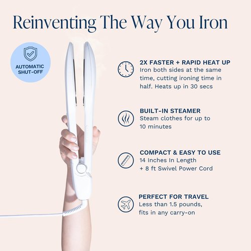 Nori Press Travel Steam Iron - Handheld Iron With Optional Steam Feature - No Ironing Board Required - Easy to Use w/ 6 Fabric Settings - Removes Wrinkles - User Manual Included -White