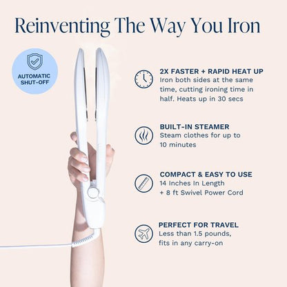 Nori Press Travel Steam Iron - Handheld Iron With Optional Steam Feature - No Ironing Board Required - Easy to Use w/ 6 Fabric Settings - Removes Wrinkles - User Manual Included -White