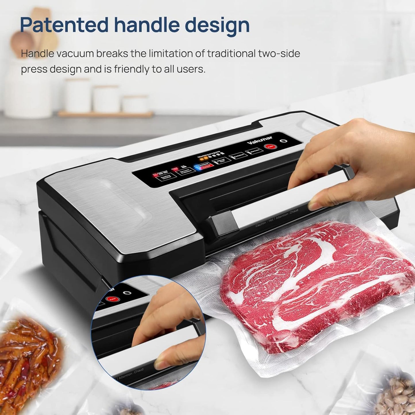Vakumar Vacuum Sealer Machine - 90Kpa Food Preservation with Dry/Moist Modes & Built-In Cutter | Starter Kit Included