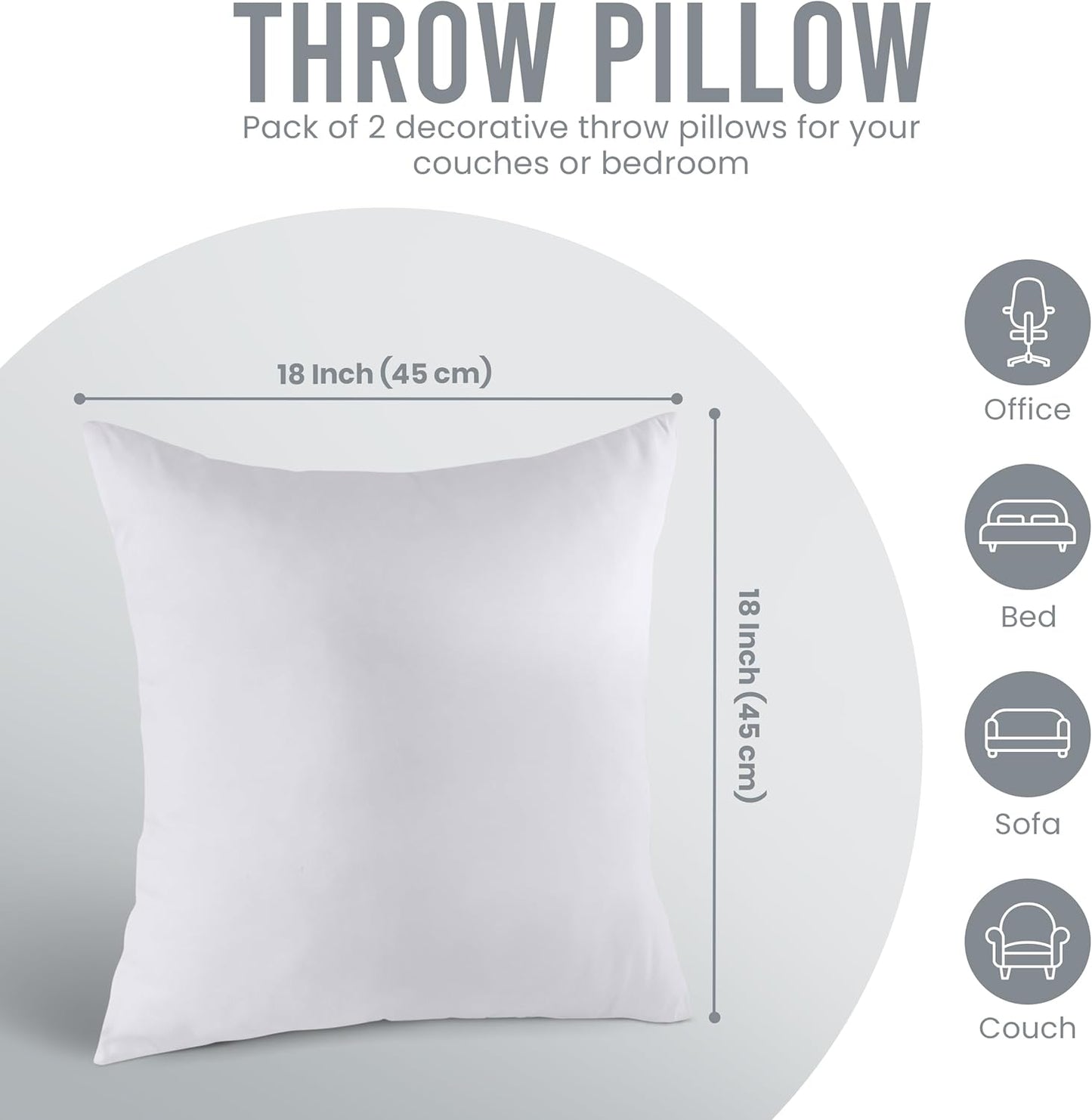 Utopia Bedding 18x18 Pillow Inserts - Set of 2 White Decorative Throw Pillows | Soft & Supportive Cushions for Bed, Sofa & Couch