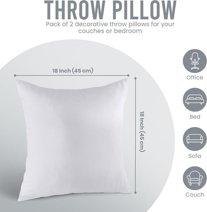 Utopia Bedding 18x18 Pillow Inserts - Set of 2 White Decorative Throw Pillows | Soft & Supportive Cushions for Bed, Sofa & Couch