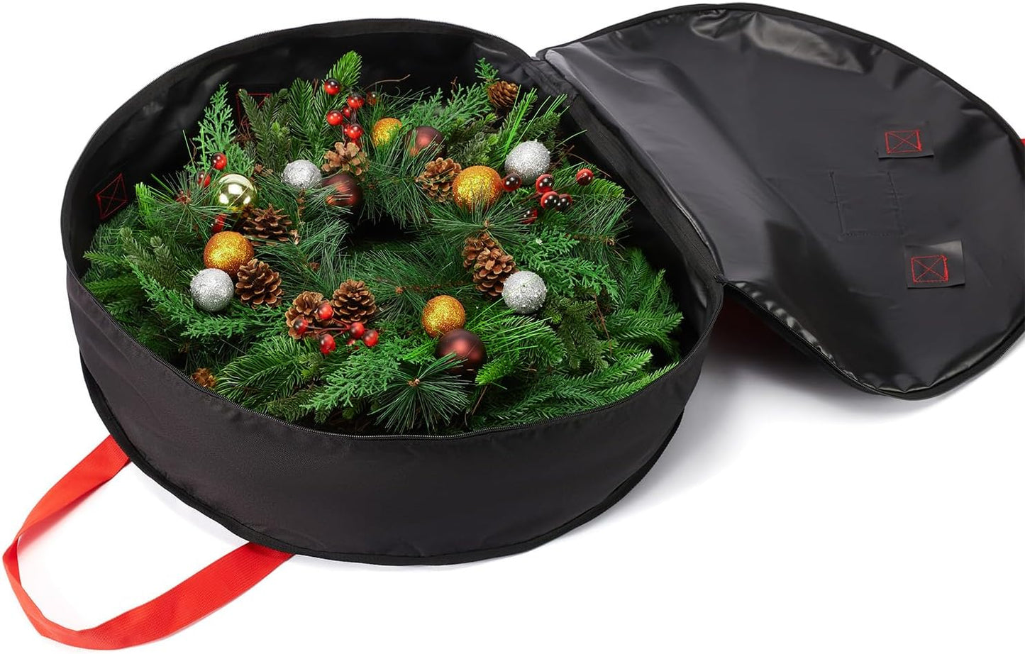 Skiennix Wreath Storage Bag - Heavy-Duty 24" Container for Christmas & Holiday Ornaments - Black