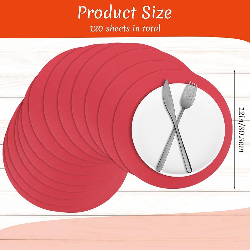 Light Red 120 Pcs Round Disposable Paper Placemats - 12 Inch Party Tableware