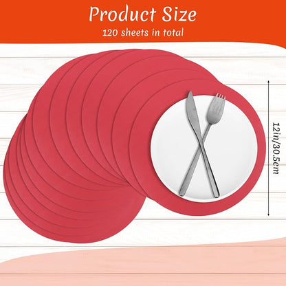 Light Red 120 Pcs Round Disposable Paper Placemats - 12 Inch Party Tableware