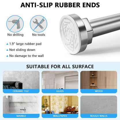 Shower Curtain Rod 27-79 Inches, Adjustable Tension Shower Rod No Drilling, No Slip, Spring Tension Curtain Rod for Bathroom Kitchen Closet Windows - Silver