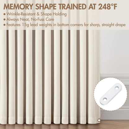 MIULEE 100% Blackout Curtains - 90-Inch Long, Thick Linen, Memory Trained Pleat - 4 Panel Set in Birch