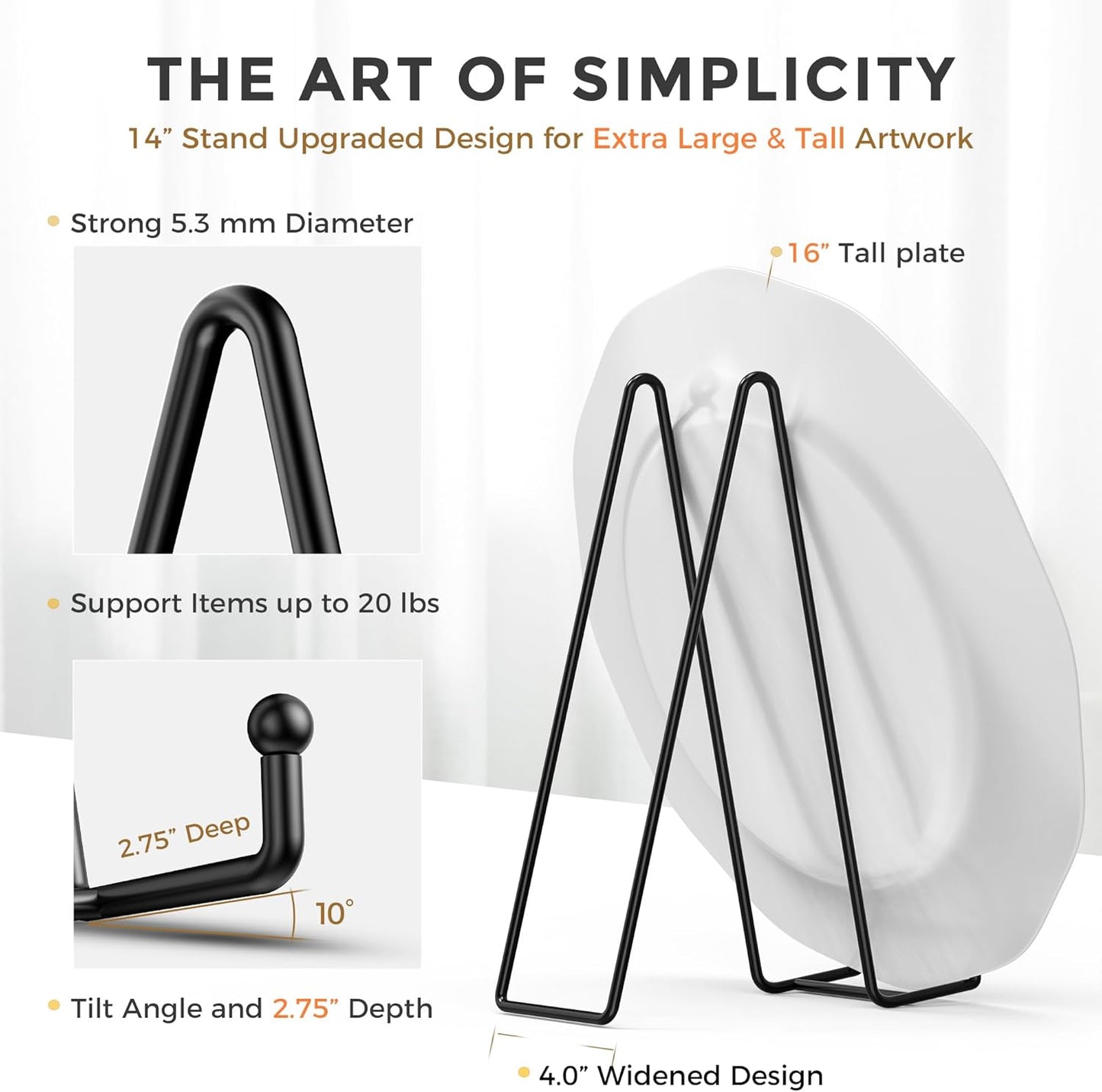 TR-LIFE 14 Inch Heavy Duty Plate Stand | Metal Display Easel for Large Plates & Frames (2 Pack)