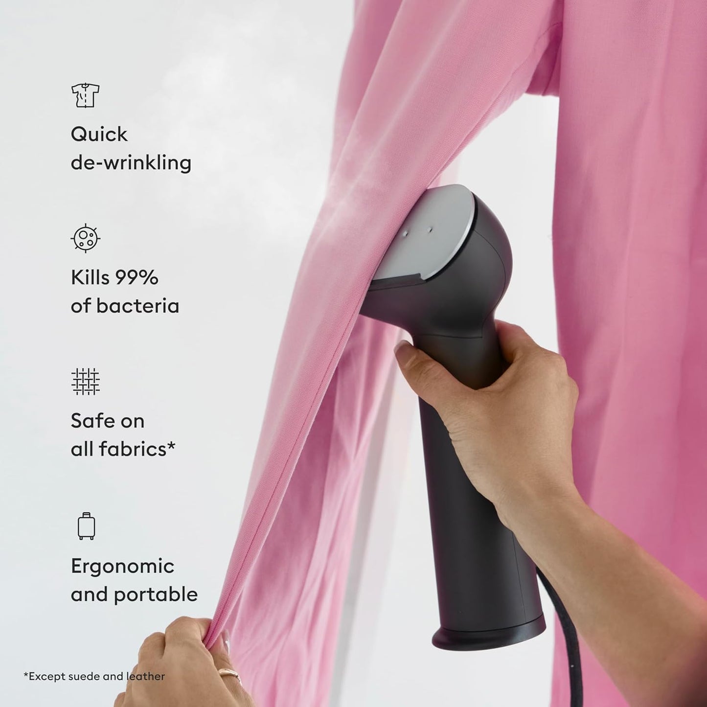 Steamery Handheld Clothes Steamer Cirrus 3 - 1200W Fast Heat-Up Garment Wrinkle Remover | Black