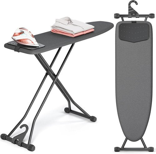 APEXCHASER Compact Ironing Board - Foldable Design with Heat Resistant Cover | 7 Height Adjustments, 13x43 Black