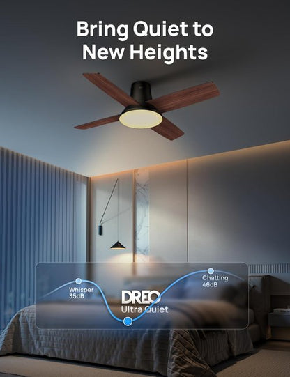 Dreo 44-Inch Ceiling Fan with Lights & Remote - Low Profile Black Flush Mount, Reversible Motor, 6-Speed