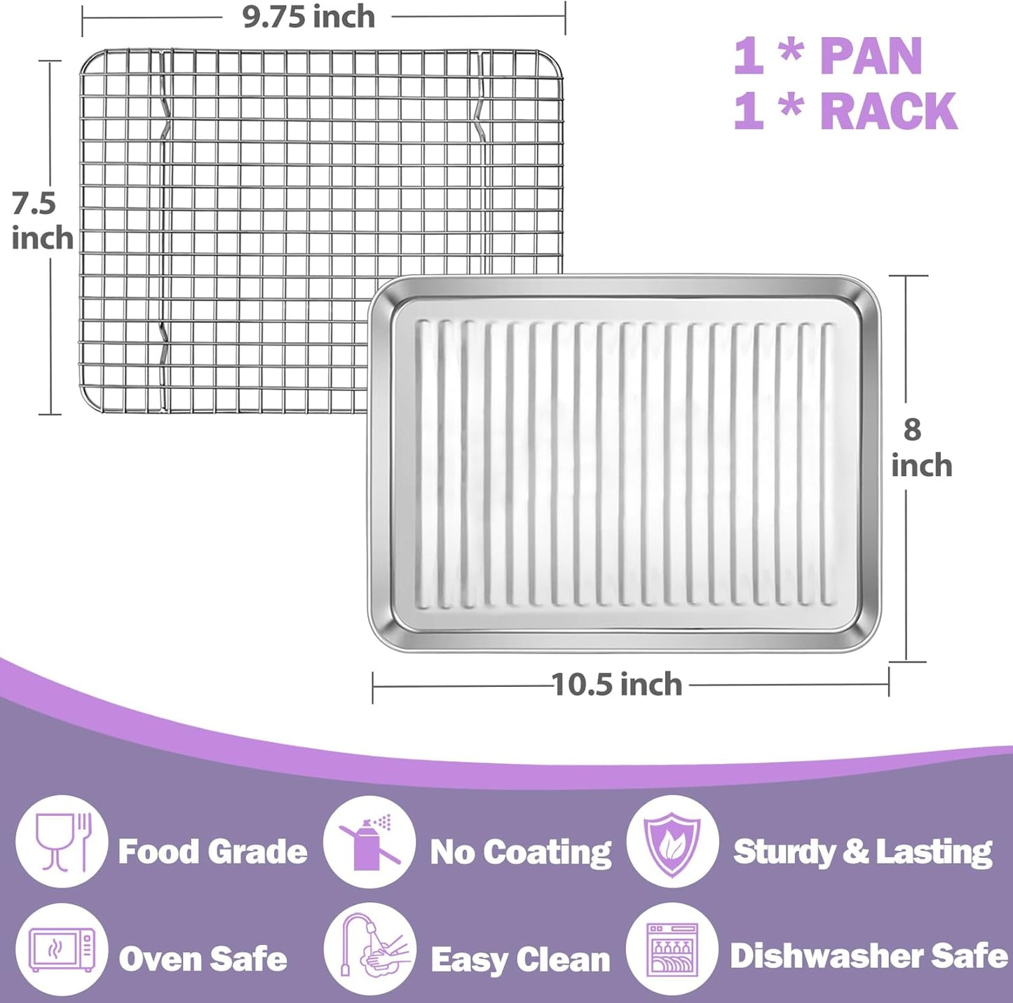 P&P CHEF Stainless Steel Baking Oven Pan - Versatile Sheet Tray with Wire Rack | 10.5 x 8 x 1 Inch, Dishwasher Safe