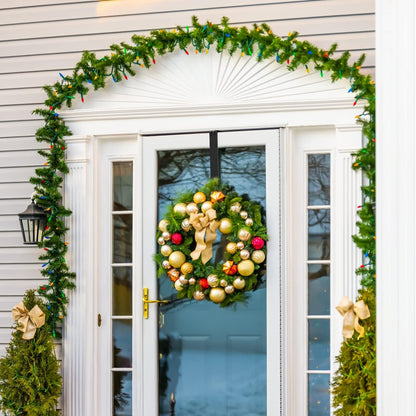 Skiennix Adjustable Wreath Hanger - Over The Door Design 14.9 to 25 Inches | Holds Up to 20 lbs (Black)