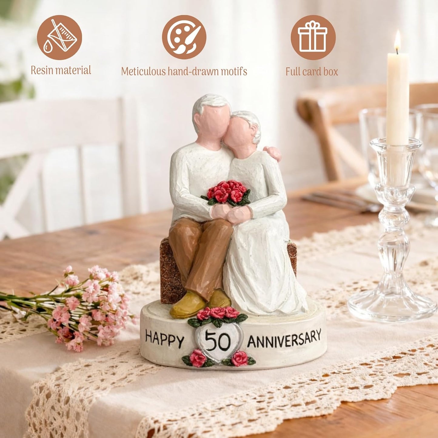 Regine Switzerland 50th Wedding Anniversary Figurines - Hand-Painted Resin Statues for Couples | 5.9 Inch Tabletop Decor