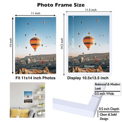 JCJMY 11x14 Picture Frame White for Wall Hanging, Wall Mounting Horizontally or Vertically, 11 x 14 Wall Gallery Poster Photo Frame with Shatter Resistant Plexiglass, White