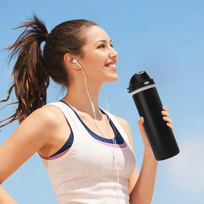 Skiennix 24 oz Insulated Water Bottle - Stainless Steel, Leak-Proof Design, One-Touch Flip Lid, Black