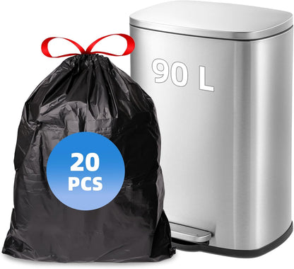 Skiennix Heavy-Duty Kitchen Trash Bags - Red Drawstring, Unscented, 20 Gallon, Pack of 20