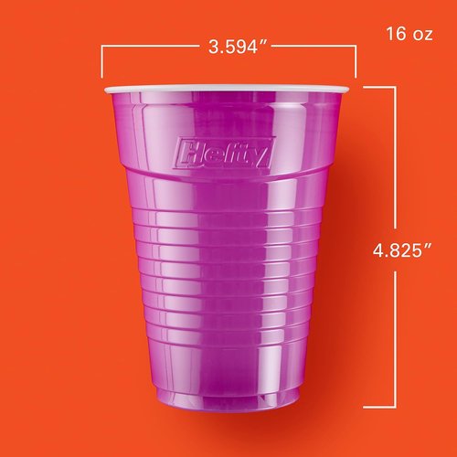 Hefty Party On Disposable Plastic Cups - 16 Ounce Assorted Colors | 100 Count Pack