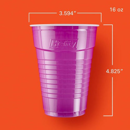 Hefty Party On Disposable Plastic Cups - 16 Ounce Assorted Colors | 100 Count Pack