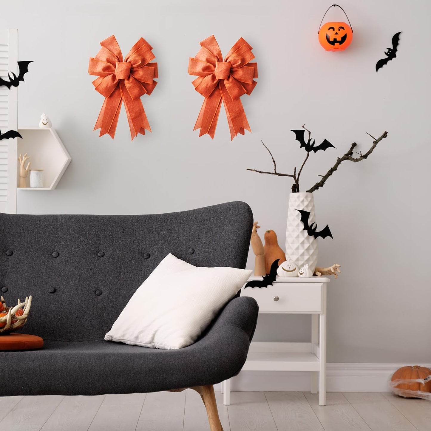 Skiennix Large Fall Bow Wreath | Thanksgiving Decor with Buffalo Bows - Orange Holiday Decoration