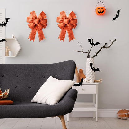 Skiennix Large Fall Bow Wreath | Thanksgiving Decor with Buffalo Bows - Orange Holiday Decoration