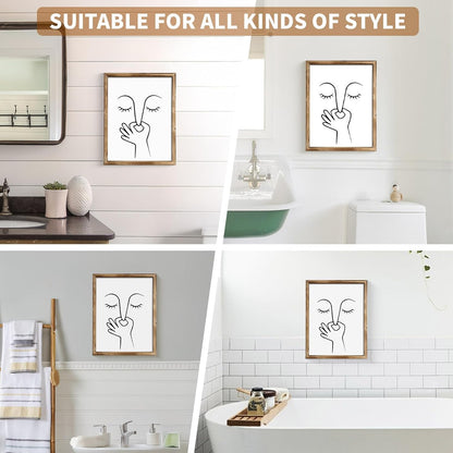 MODE HOME Farmhouse Bathroom Wall Art - Funny Nose Pinching Print in Torched Brown Frame | 14x11 Inch Shabby Chic Decor