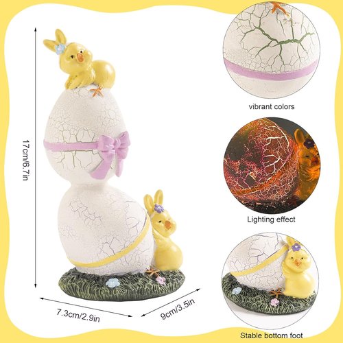 **Regine Switzerland Lighted Easter Eggs - Cute Resin Chick Figurines for Spring Decor | 6.5" H Purple & Green**