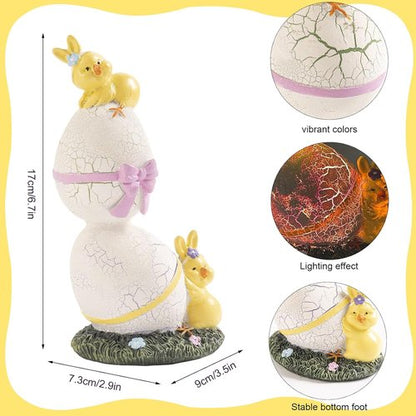 **Regine Switzerland Lighted Easter Eggs - Cute Resin Chick Figurines for Spring Decor | 6.5" H Purple & Green**