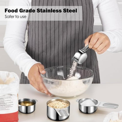 AMOHEE 7PCS Stainless Steel Measuring Cups - Durable & Dishwasher Safe with Storage Bag